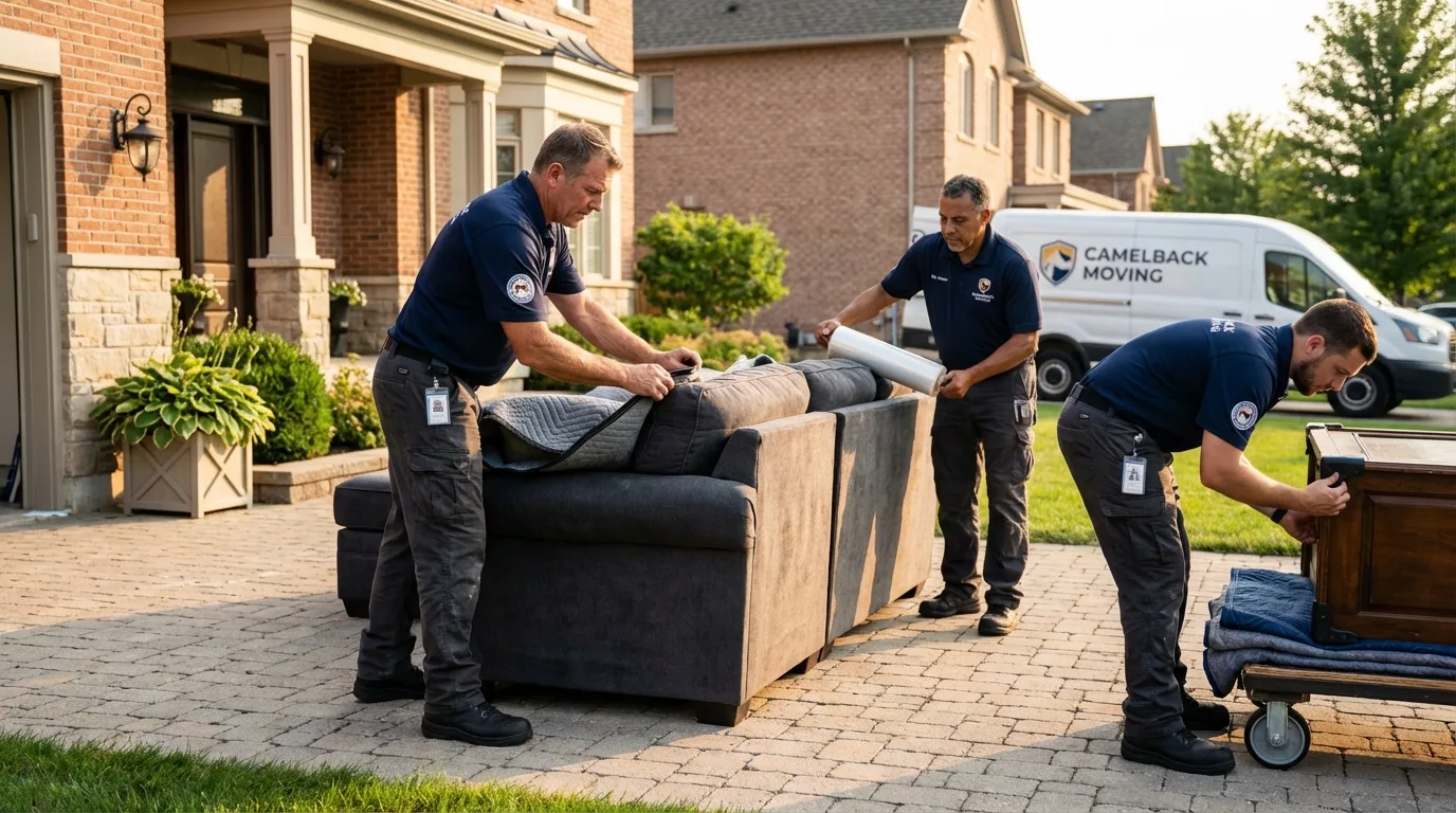 Large estate moving crew wrapping furniture in Shrewsbury, MA